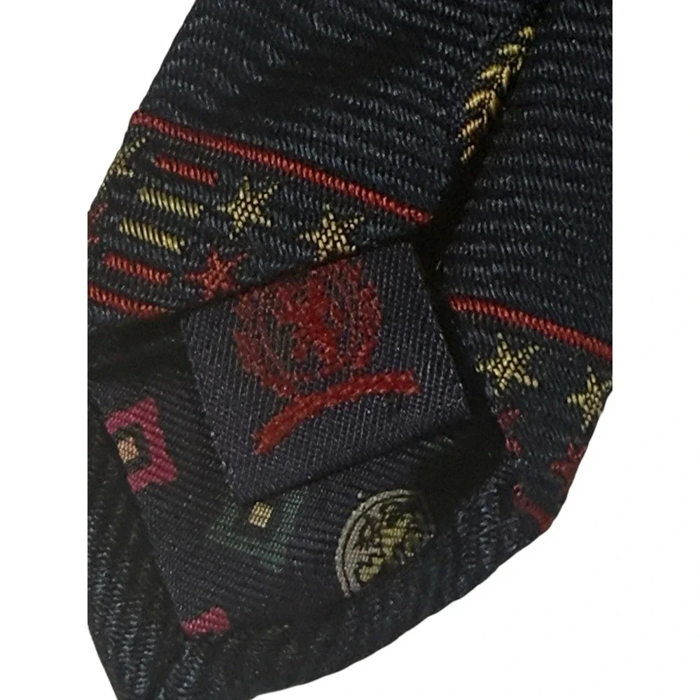 Vintage Tommy Hilfiger Silk Necktie Patriotic‎ Star Stripe Preppy 90s Navy Red